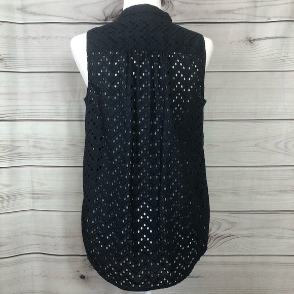 JC Penney Black eyelet button up top - Picture 2 of 8
